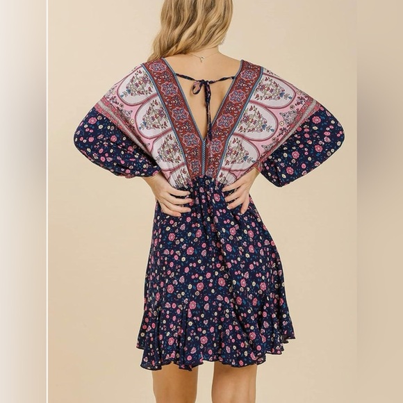 Umgee Mixed Print Long Sleeve Dress - Picture 4 of 4